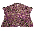 Sag Harbor Top Womens 22W Purple Gold Floral Button Front Rayon Collared Blouse