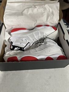 Jordan Mens 6 Rings Basketball Shoes,White/University Red,11