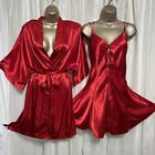 VTG L XL Peignoir Candy Red Set nightgown Sexy Nylon Satin Babydoll Set