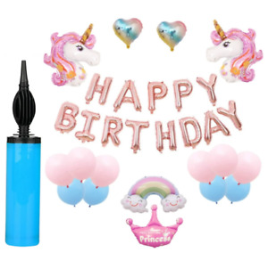 Unicorn Theme Party Balloon Set, Birthday Banner, Rainbow Party Decor w Pump