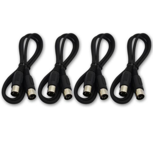 4, MIDI Cable 3 ft Male to Male 5 Pin DIN Plugs RoHS 4 Pack Lot Black 3 Feet New