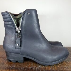 Sorel Danica Womens Size 7 Side Zip Waterproof Leather Booties Boots Black