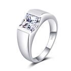 925 Sterling Silver Men Ring 8x8mm Princess Cut Stone Multiple Colors Available
