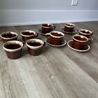 New ListingLot Of 14 Vintage Hull Pottery Oven Proof Brown Drip Glaze Coffee Mugs Saucers
