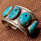 1920s RARE Darkest Neon Blue Turquoise Old Early Ingot Silver Navajo Native Cuff