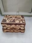 Vintage Hawaii Carved Wood Trinket Box /Drawer Inside Opens, Mirror Lined in Red