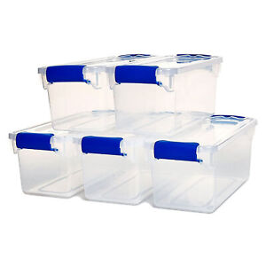 Homz 7.5 Quart Secure Latching Clear Plastic Stackable Storage Container, 5 Pack