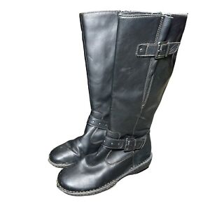 BOC Born Concept Boots Womens 9M Black Leather Knee High Side Zip Riding Flat