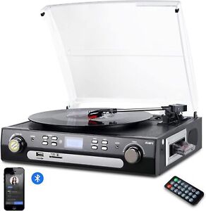 New Bluetooth Record Player with Stereo Speakers Turntable for Vinyl to MP3