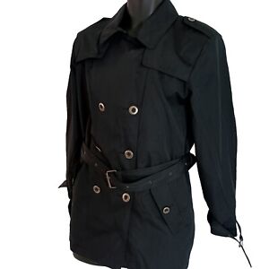 Worthington Black Double Breasted Trench Raincoat Belt Water Resistant LARGE