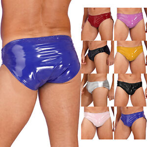 US Mens Shiny PVC Leather Underpants Sexy Swim Briefs Stretchy Wetlook Underwear