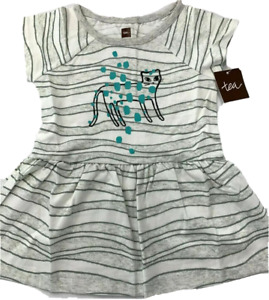 NWT Tea Collection Baby Girls 6-9 Months Gray Tiger Cat Waves Short Sleeve Dress
