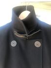 AKRIS 12 Wool Cashmere Double Fleece Black Coat Stand Collar Leather Trim $3490
