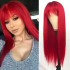 Long Straight Red Wigs Full Neat Bangs Heat Resistant Synthetic Hair Wig Cosplay