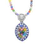 Murano Style Millefiori Glass Enameled Stainless Steel Pendant Beaded Necklace
