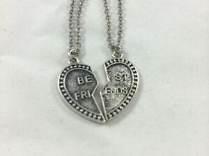 BEST FRIEND Silver Heart 2 Pendant Necklace BFF Friendship  Free Shipping