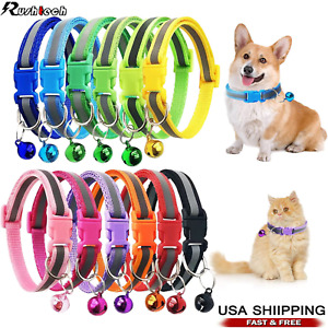 5PCS Reflective Nylon Collar With Bell Cat kitten Small Dog Puppy Pet Adjustable