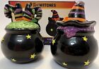 VTG Cracker Barrel Best Witches Salt & Pepper Shakers Ceramic Halloween Cauldron