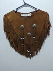Steer Brand Women's Poncho Leather Western Cape Shawl Fringe Rodeo 80s