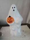 Vintage Empire 1995 Plastic Blow Mold Halloween Ghost White Holding Pumpkin