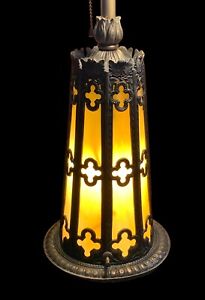 Antique Slag Glass Table Lamp Base - base illuminates