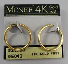 NOS Vintage 90s MONET Gold Tone Hoop Hinged 14k Gold Post Earrings 75A