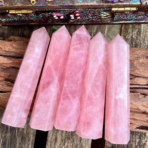 Rose Quartz Healing Crystal Witchy Wand Reiki Tower Point Obelisk Ornament Gifts
