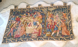 Goblys Peasants Wine Making Belgian Wall Tapestry  Made In France Vintage 54X33