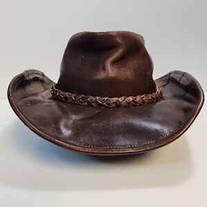 VGT Brown Genuine Leather Western Hat Size Small Made In Mexico Country Braided