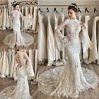 Mermaid Wedding Dresses Long Sleeves Split High Neck Lace Backless Bridal Gowns