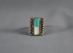 Old Pawn Navajo Turquoise and Shell Ring  Size 8 1/4