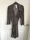 Ladies Black/Brown Mix LAUNDRY Long Sleeve Collared Wrap Dress - Size Large