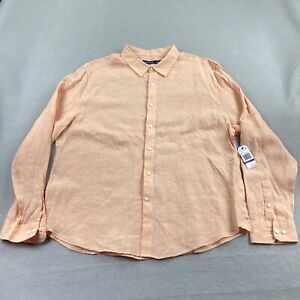 Nautica Shirt Mens XXL Orange Button Up Long Sleeve Linen Breathable Casual