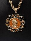 Gorgeous GEMCRAFT Roman Emblem Pendant Necklace Signed CRAFT Costume Jewelry