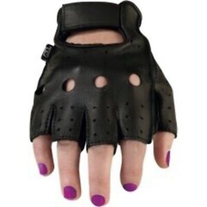 Z1R Fingerless Motorcycle Gloves - Black Leather -Adj Wrist - Women's Small