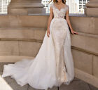 Mermaid Wedding Dress Detachable Train Square Collar Embroidered Lace Bride Gown