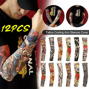 12 PCS Tattoo Cooling Arm Sleeves Cover UV Sun Protection Basketball Golf Sport