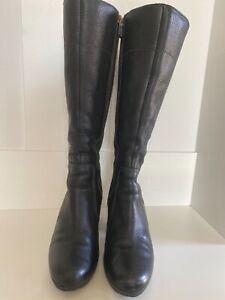 Timberland Women's Stratham Heights Knee High Boot, Black Leather, 8.5 Side Zip