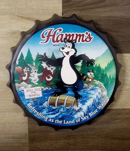 Hamm's Beer Roll Out The Bear’el  Sign Dancing Bear on Barrel Metal Sign New