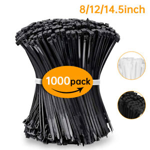 1000PCS Nylon Plastic Wrap Zip Ties Assorted 8''12''14.5