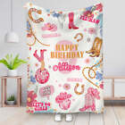 Happy Birthday Cowgirl Yeehaw Personalized Blanket | USA Printed Custom Blanket,