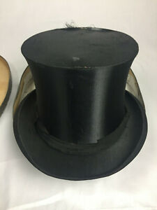 Antique Collapsible Top Hat and Hat Box, French