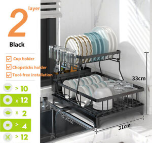 2-Tier Dish Drying Rack for Kitchen Counter Over The Sink