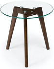 New ListingTempered Glass Small End Table, Mnimalist round Side Table, Mid-Century Modern E