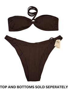 NWT American Eagle Aerie Brown Stiped Textured Swim Suit Choose Top or Bottoms