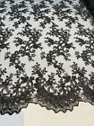 Black Lace Fabric Corded Flower Embroidered With Sequins On Mesh Fabric By Yard