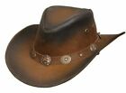 Leather Cowboy Hat Western Aussie Style Hat Faded Look with Conchos Band