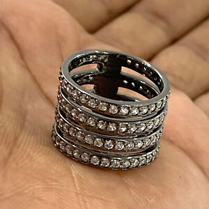 QVC Vicenza Silver Sterling Simulated Diamond 4-Row Band Ring Pre-owned Jewelry