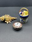 LOT OF 3 VTG Trinket Boxes  Direct Connection & Midwest CLOCK, SAND PAIL & SHELL