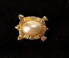 Gold Tone Faux Pearl Damascene Turtle Brooch Vintage Jewelry Lot B